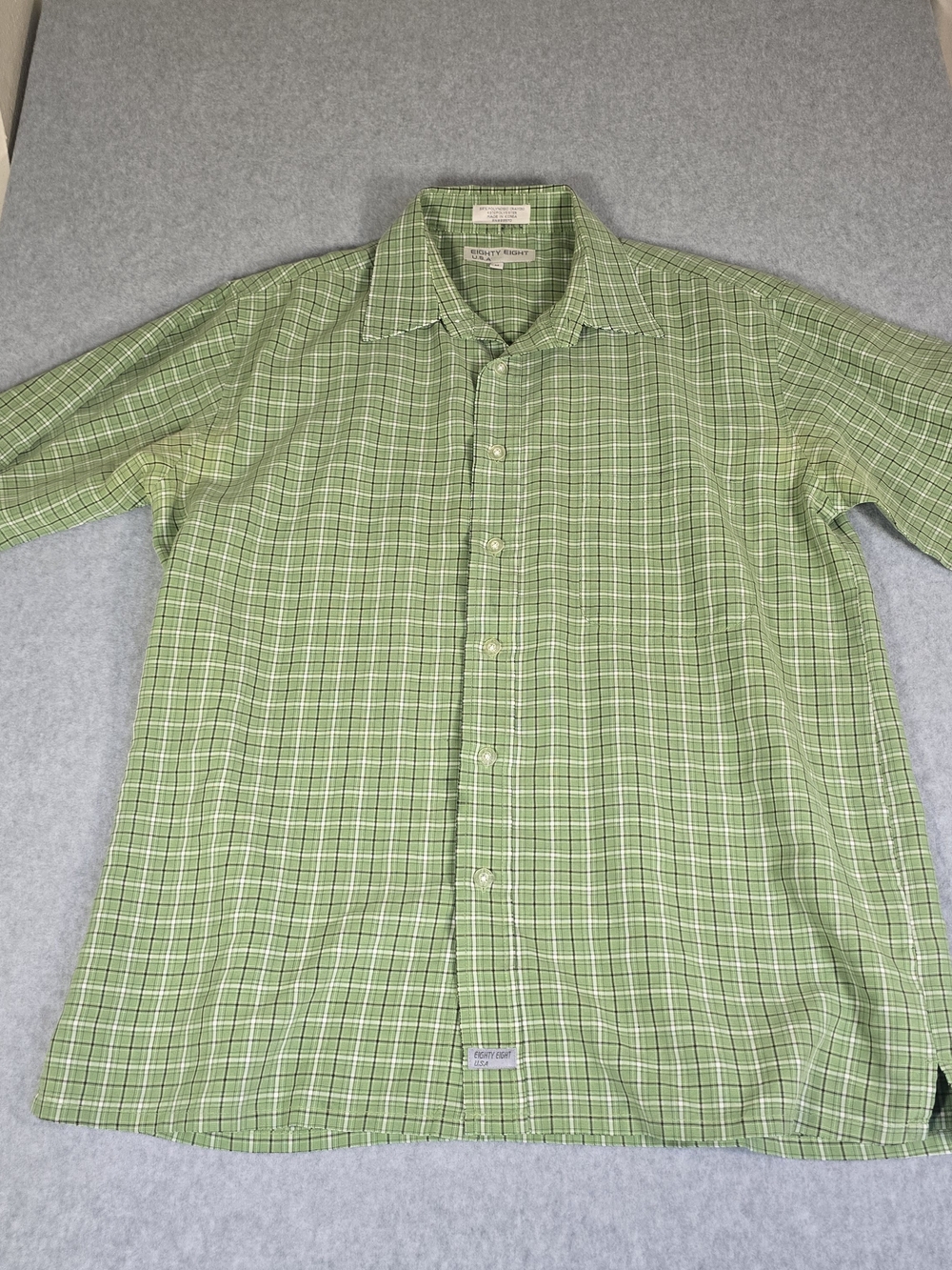 Vintage 90s Eighty Eight USA Men M Green Plaid Rayon Short Sleeve Shirt Korea